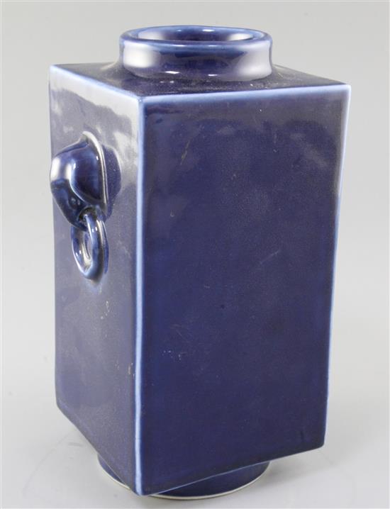 A Chinese blue glazed Cong vase, Tongzhi six character mark and probably of period (1862-74), height 24cm
